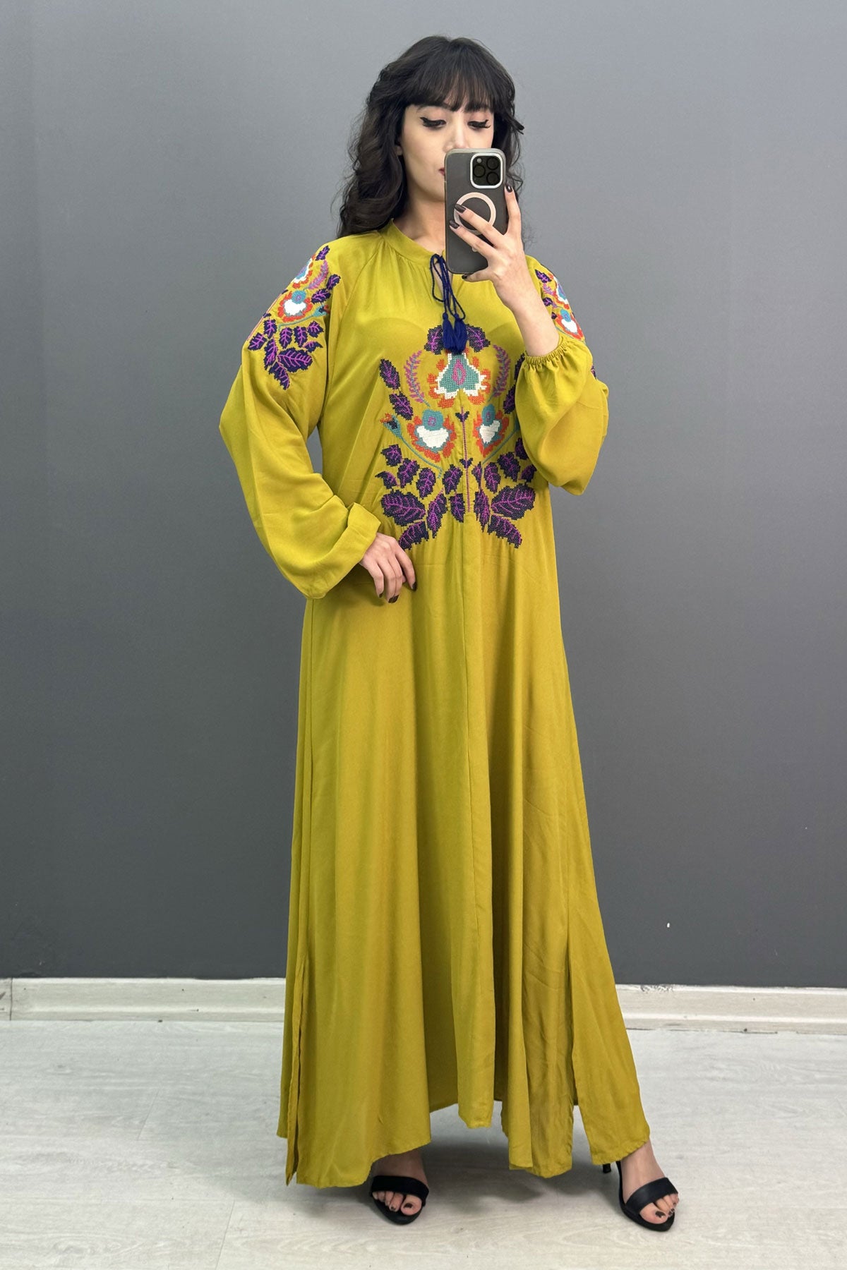 Örgü Nakış Yaprak Desen Elbise SK-8087