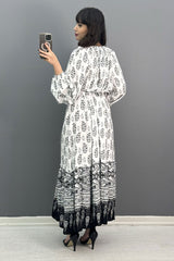 Yaprak Desen Kemerli Gömlek Elbise SK-8090